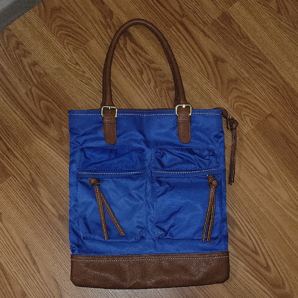 Linea Pelle Zip Tote Bag Blue And Brown